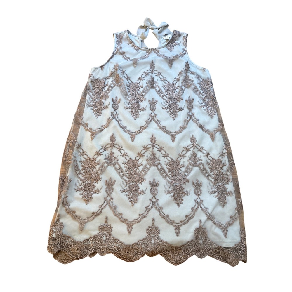 Est. 1946 Lace Shift Dress Women Blue Floral‎ Embroidered Tie Back SIZE L